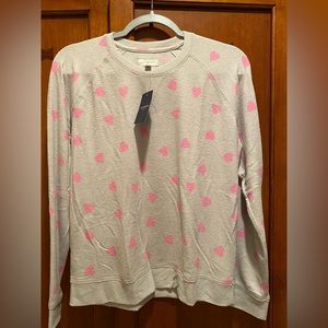 NEW Lucky Brand Grey Lightweight Sweater with pink hearts (Small and Medium)